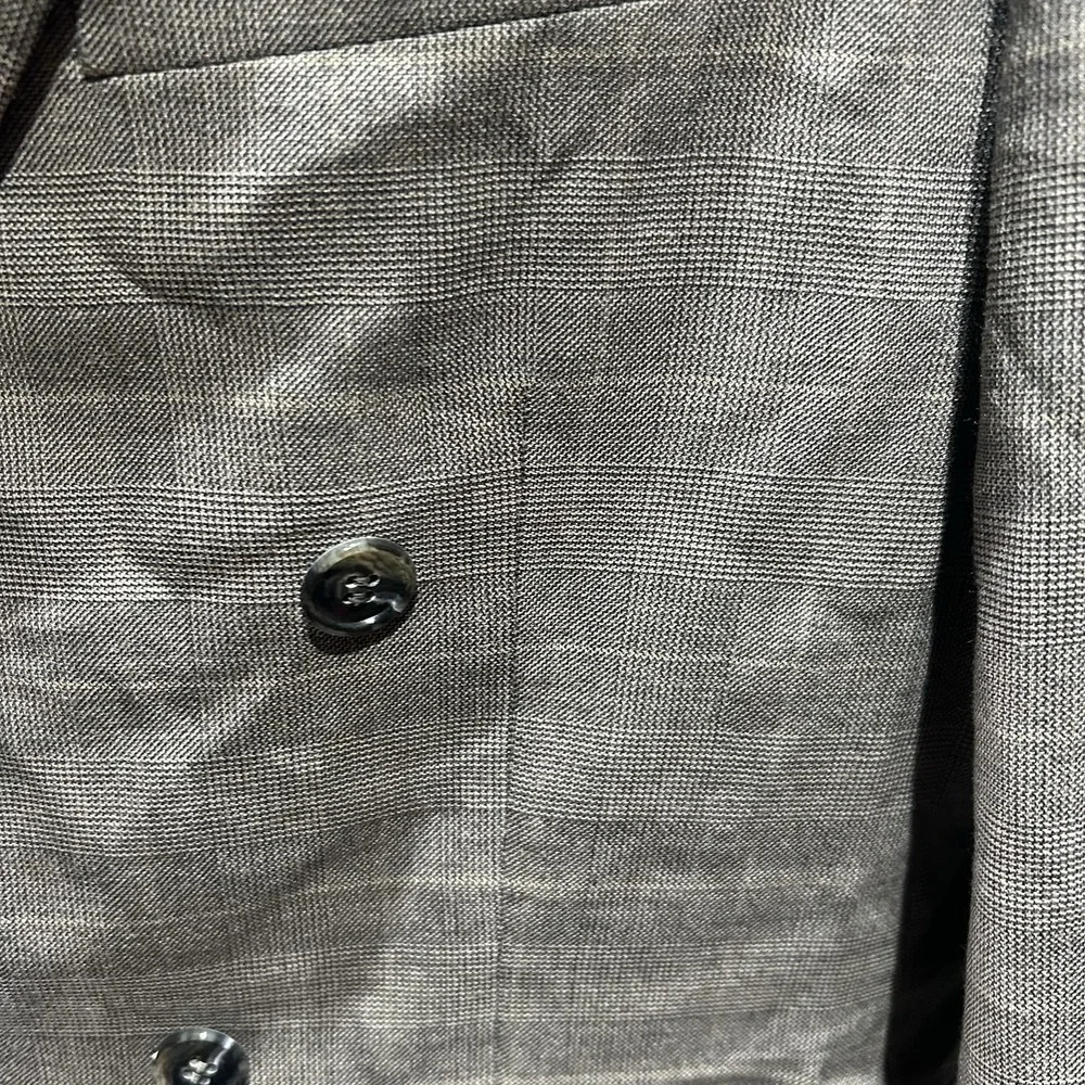 Vintage J. Riggings Mens 42R Double Breasted Blazer Grey Plaid 100% Wool Suit